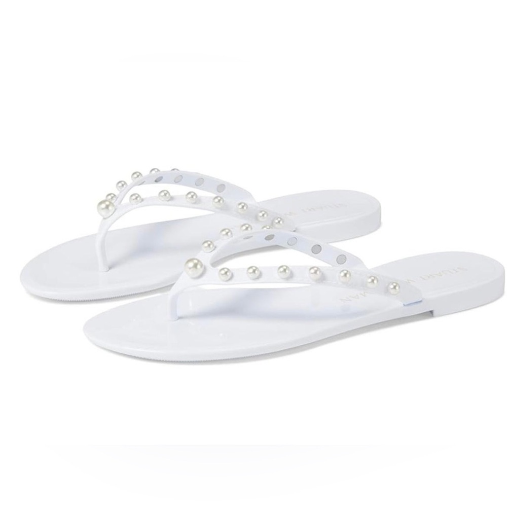 Stuart Weitzman Goldie Jelly Slide Flip Flop Sandals in White Shine Rubber - NWT